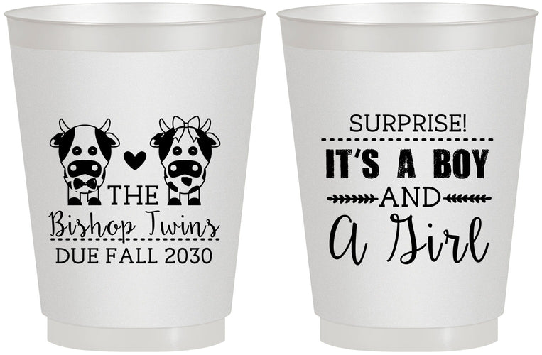 Personalized Baby Shower 16 oz Frosted Cups - Twins Baby Cows | 90067
