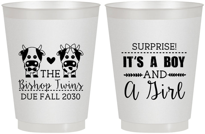 Personalized Baby Shower 16 oz Frosted Cups - Twins Baby Cows | 90067
