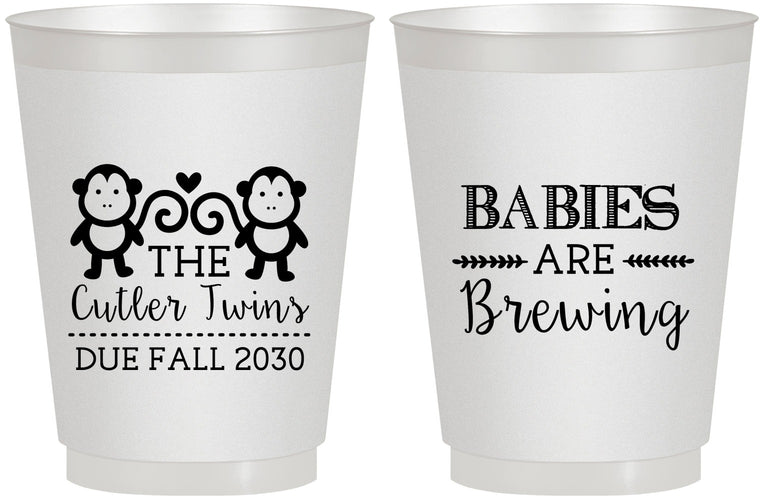 Personalized Baby Shower 16 oz Frosted Cups - Twins Baby Monkeys | 90068