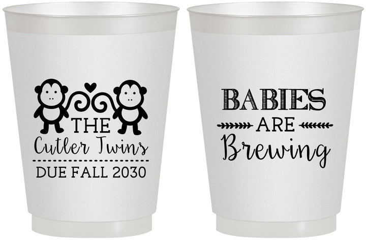 Personalized Baby Shower 16 oz Frosted Cups - Twins Baby Monkeys | 90068