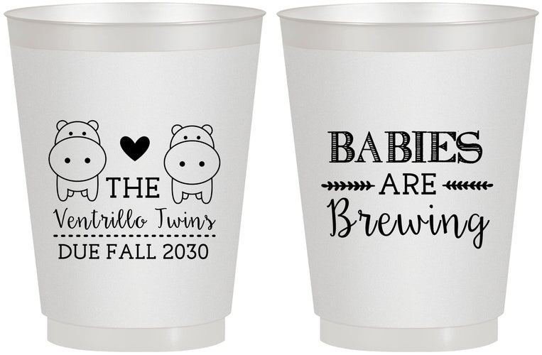 Personalized Baby Shower 16 oz Frosted Cups - Twins Baby Hippos | 90069