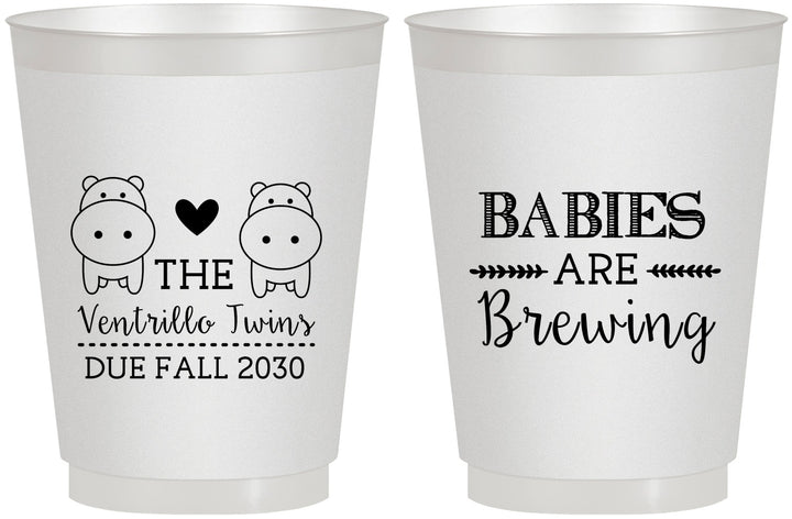 Personalized Baby Shower 16 oz Frosted Cups - Twins Baby Hippos | 90069