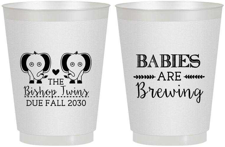 Personalized Baby Shower 16 oz Frosted Cups - Twins Baby Elephant | 90071