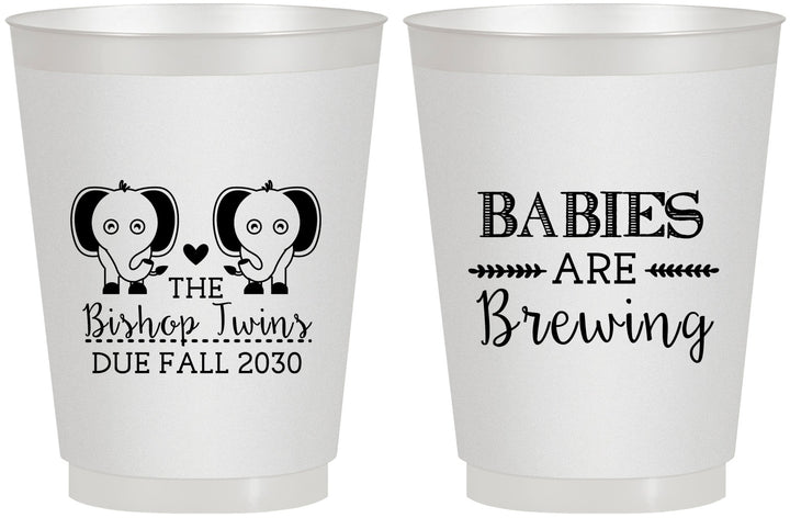 Personalized Baby Shower 16 oz Frosted Cups - Twins Baby Elephant | 90071