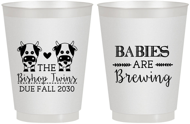 Personalized Baby Shower 16 oz Frosted Cups - Twins Baby Cows | 90072