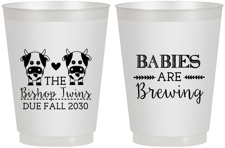 Personalized Baby Shower 16 oz Frosted Cups - Twins Baby Cows | 90072