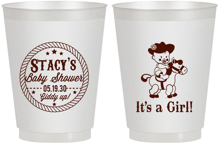 Personalized Baby Shower 16 oz Frosted Cups - Horse It’s A Girl | 90077