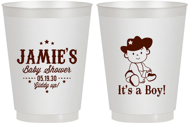 Personalized Baby Shower 16 oz Frosted Cups - Cowboy It’s A Boy | 90078