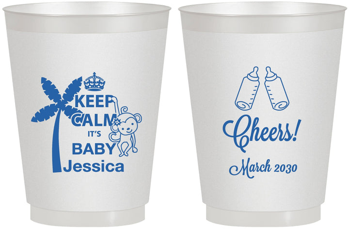 Personalized Baby Shower 16 oz Frosted Cups - Baby Monkey | 90082