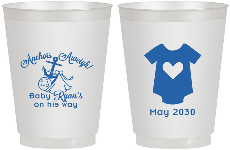 Personalized Baby Shower 16 oz Frosted Cups - Nautical Anchors Aweigh | 90083