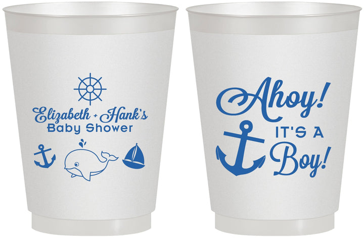 Personalized Baby Shower 16 oz Frosted Cups - Nautical Ahoy It’s A Boy | 90093