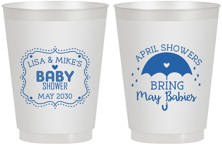 Personalized Baby Shower 16 oz Frosted Cups - April Showers May Babies | 90096