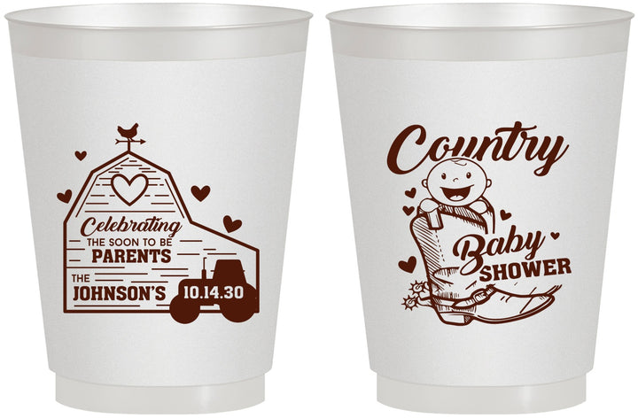 Personalized Baby Shower 16 oz Frosted Cups - Farm Tractor Country | 90102