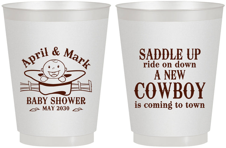 Personalized Baby Shower 16 oz Frosted Cups - New Cowboy | 90104