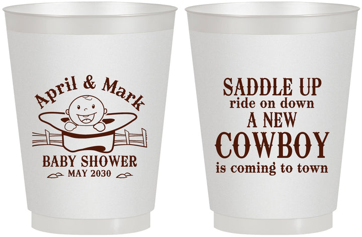 Personalized Baby Shower 16 oz Frosted Cups - New Cowboy | 90104
