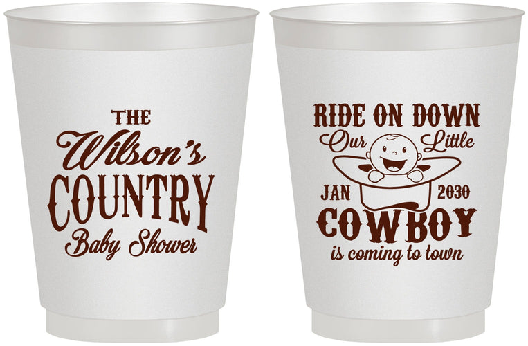 Personalized Baby Shower 16 oz Frosted Cups - Cowboy Coming To Town | 90105
