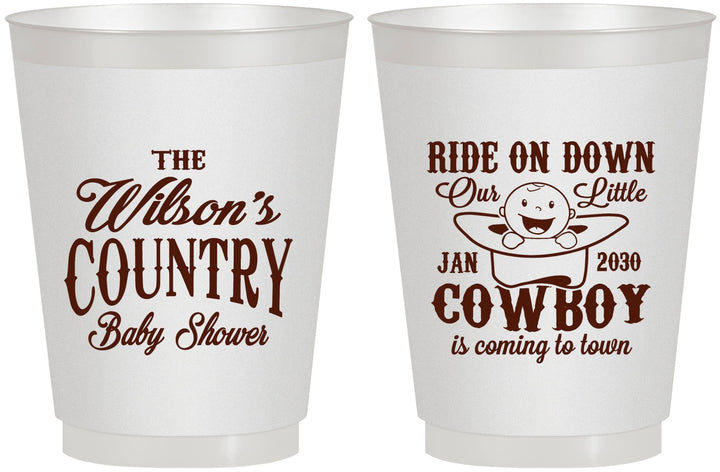Personalized Baby Shower 16 oz Frosted Cups - Cowboy Coming To Town | 90105