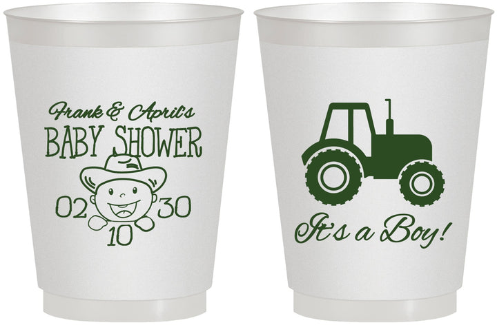 Personalized Baby Shower 16 oz Frosted Cups - Tractor | 90109