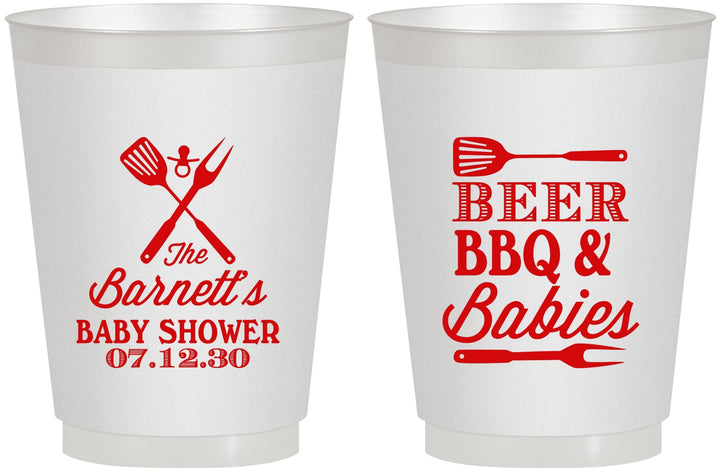 Personalized Baby Shower 16 oz Frosted Cups - Beers Bbq Babies | 90113