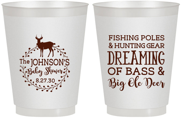 Personalized Baby Shower 16 oz Frosted Cups - Fishing Hunting | 90119