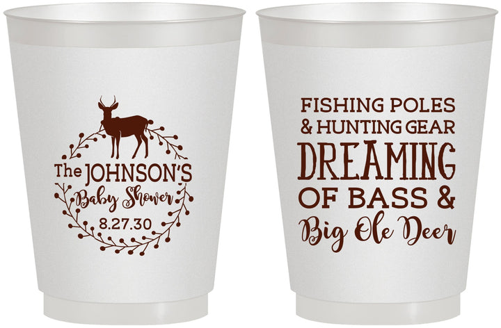 Personalized Baby Shower 16 oz Frosted Cups - Fishing Hunting | 90119