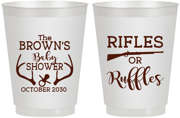 Personalized Baby Shower 16 oz Frosted Cups - Rifles Or Ruffles | 90122