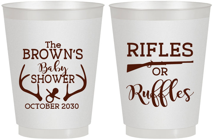 Personalized Baby Shower 16 oz Frosted Cups - Rifles Or Ruffles | 90122
