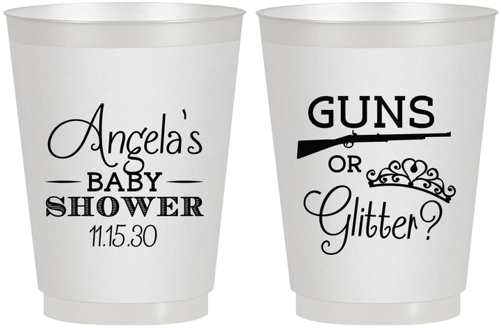 Personalized Baby Shower 16 oz Frosted Cups - Guns Or Glitter | 90130