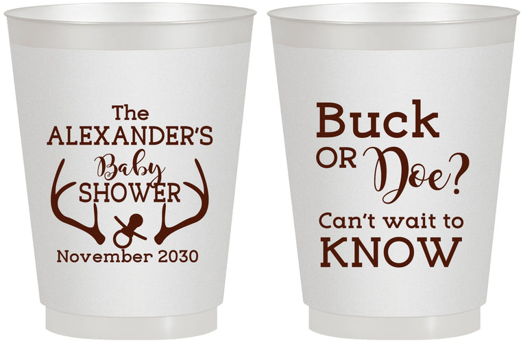 Personalized Baby Shower 16 oz Frosted Cups - Gender Reveal Buck Or Doe | 90131