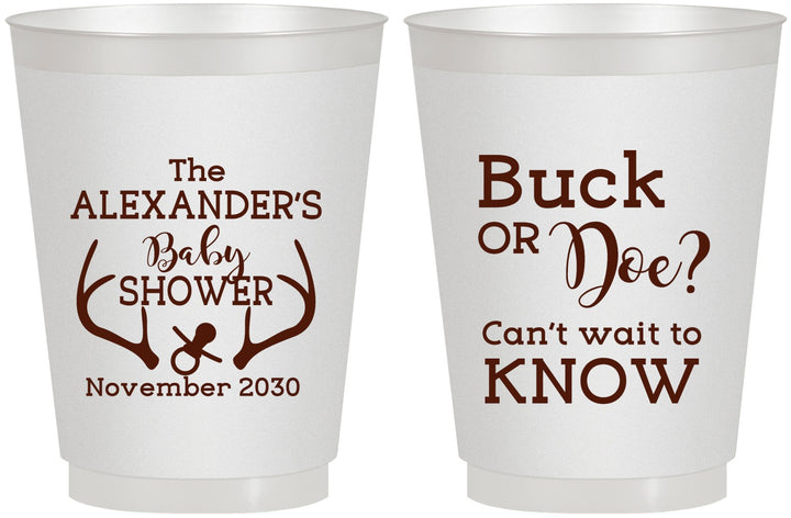 Personalized Baby Shower 16 oz Frosted Cups - Gender Reveal Buck Or Doe | 90131