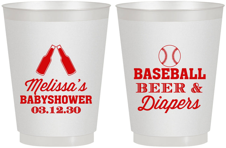 Personalized Baby Shower 16 oz Frosted Cups - Baseball Beer Diapers | 90132