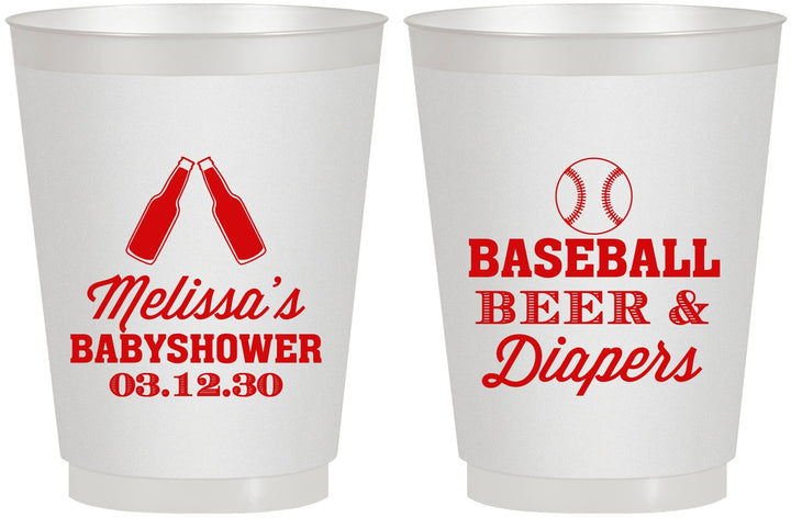 Personalized Baby Shower 16 oz Frosted Cups - Baseball Beer Diapers | 90132