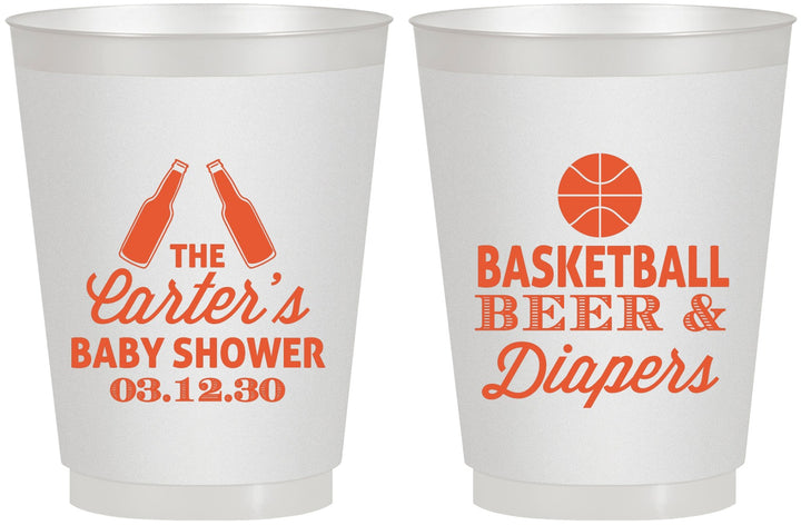 Personalized Baby Shower 16 oz Frosted Cups - Basketball Beer Diapers | 90133