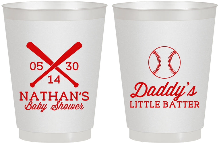 Personalized Baby Shower 16 oz Frosted Cups - Baseball Little Batter | 90136