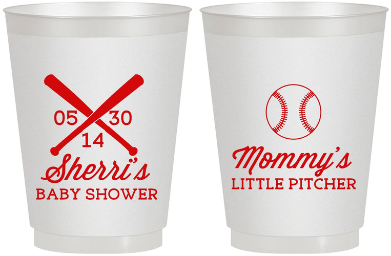Personalized Baby Shower 16 oz Frosted Cups - Baseball Little Pitcher | 90137