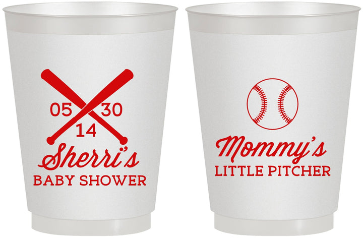 Personalized Baby Shower 16 oz Frosted Cups - Baseball Little Pitcher | 90137
