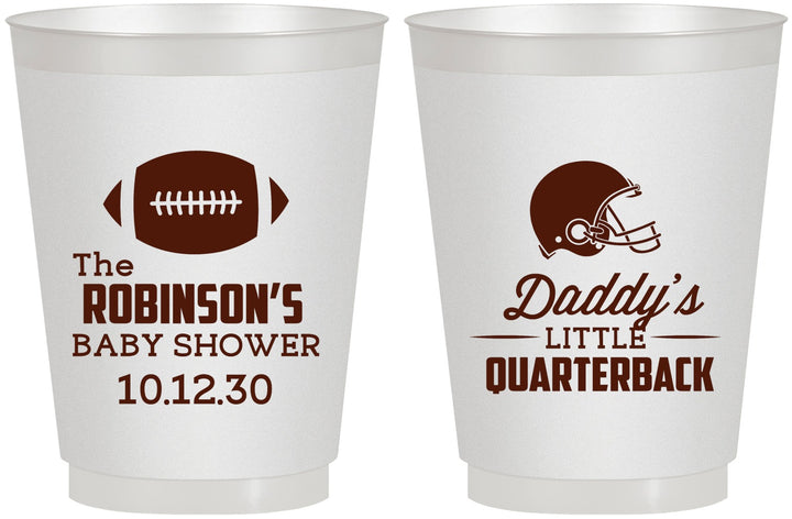 Personalized Baby Shower 16 oz Frosted Cups - Football Little Quarterback | 90138