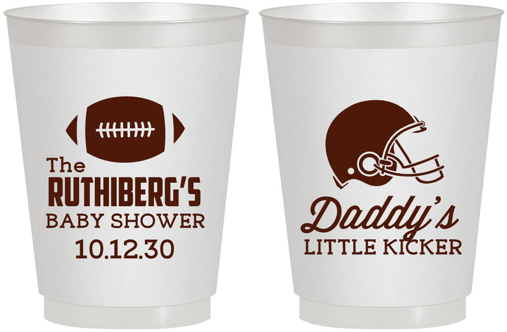 Personalized Baby Shower 16 oz Frosted Cups - Football Little Kicker | 90139
