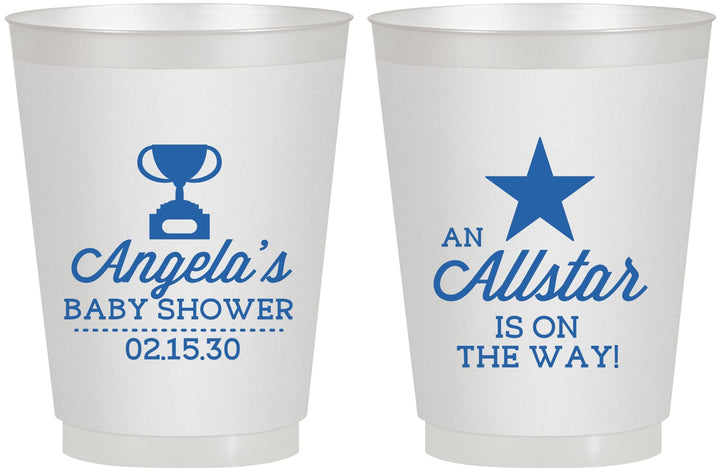 Personalized Baby Shower 16 oz Frosted Cups - Allstar On The Way | 90140