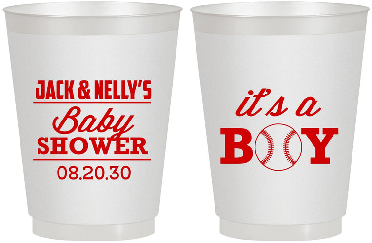 Personalized Baby Shower 16 oz Frosted Cups - Baseball Its A Boy | 90143