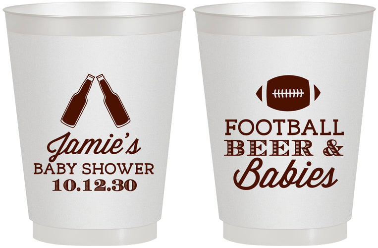 Personalized Baby Shower 16 oz Frosted Cups - Football Beer Babies | 90147