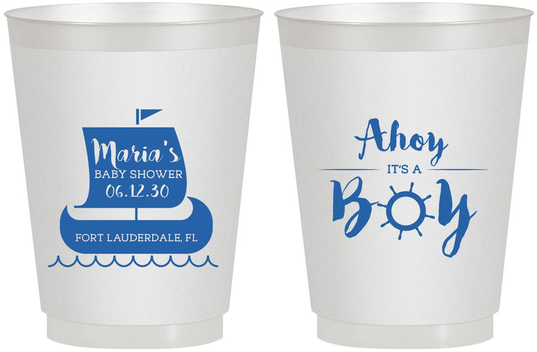 Personalized Baby Shower 16 oz Frosted Cups - Ahoy It’s A Boy | 90177