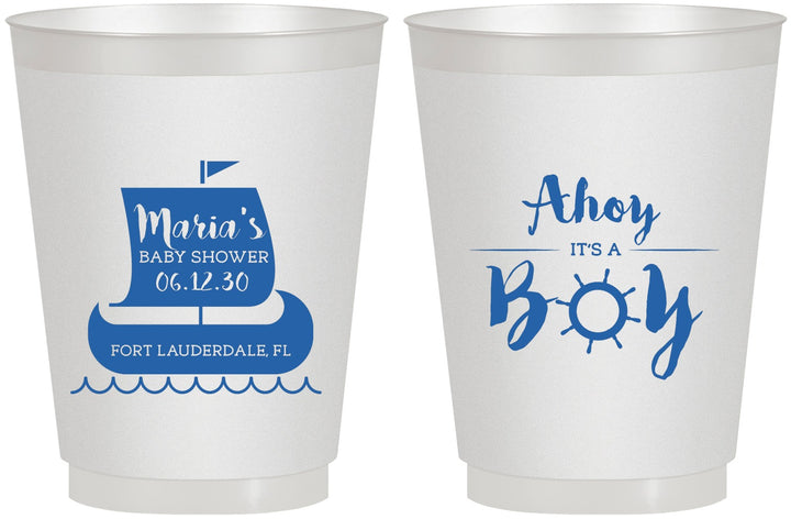 Personalized Baby Shower 16 oz Frosted Cups - Ahoy It’s A Boy | 90177