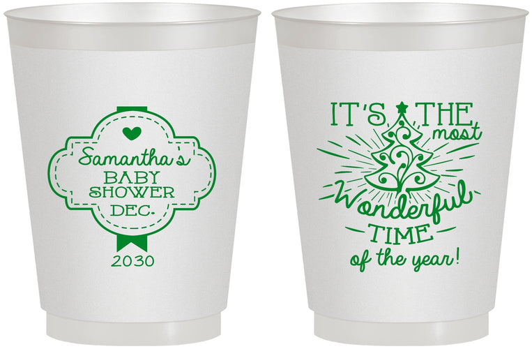 Personalized Baby Shower 16 oz Frosted Cups - Christmas | 90190