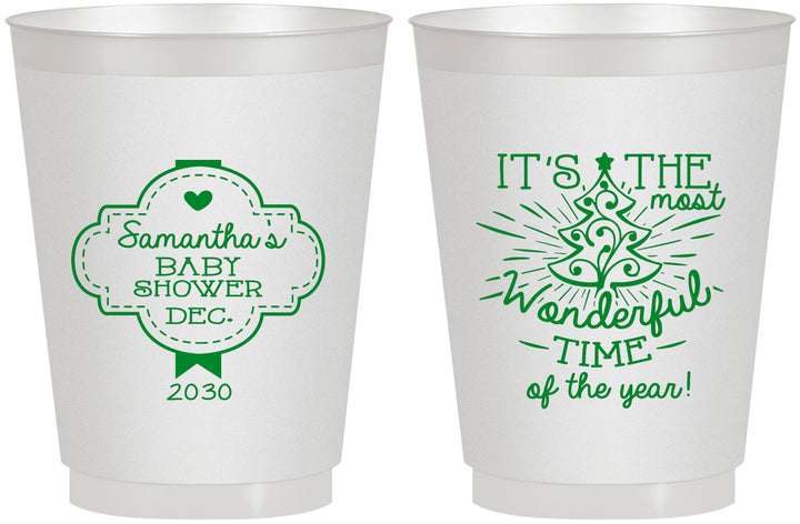 Personalized Baby Shower 16 oz Frosted Cups - Christmas | 90190