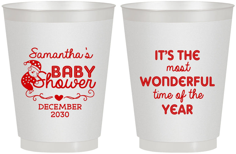 Personalized Baby Shower 16 oz Frosted Cups - Christmas | 90191