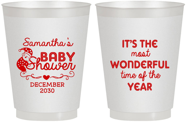 Personalized Baby Shower 16 oz Frosted Cups - Christmas | 90191