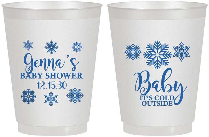 Personalized Baby Shower 16 oz Frosted Cups - Christmas Snowflakes | 90192