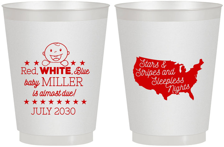 Personalized Baby Shower 16 oz Frosted Cups - Red White Blue | 90197