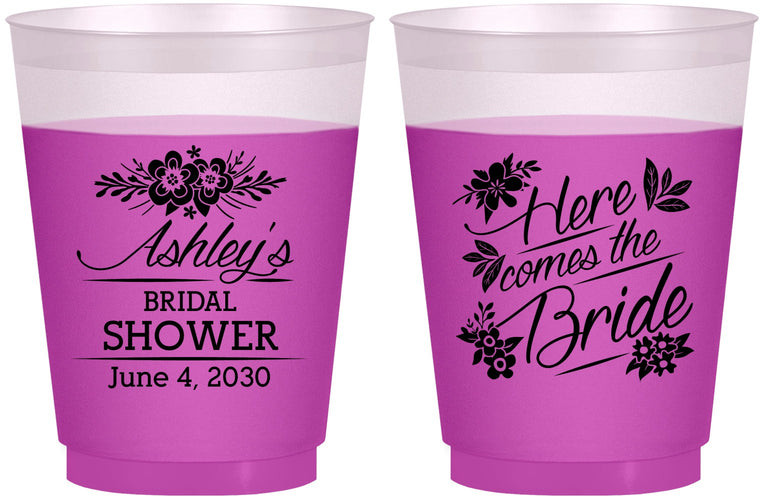 Custom Bridal Shower 16 oz Color Changing Frosted Cups - Here Comes The Bride | 100000